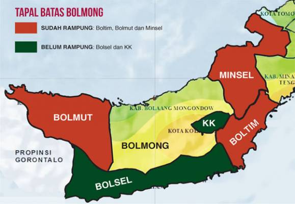 Peta Luasan dan Tapal Batas Kota Kotamobagu yang diapit oleh Kabupaten Bolsel, Kabupaten Bolmong dan Kabupaten Boltim (dok : istimewa)